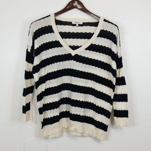 Madewell Cotton Black/White V-neck Knit Sweater